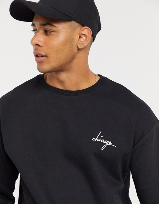 New Look Chicago embroidered sweat in black