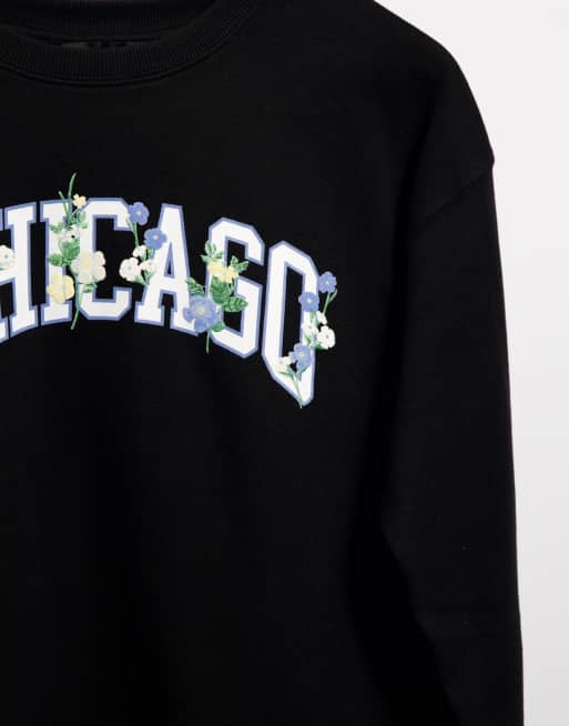 New Look Chicago floral embroidered sweatshirt in black