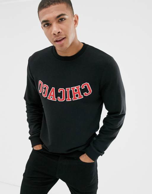 New Look Chicago print sweat in black | ASOS