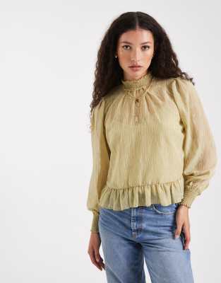 New Look - Chiffon-Bluse in Hellgrün mit Ausbrennermuster