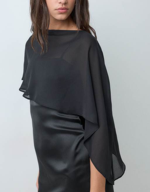 New Look chiffon cape detail satin mini dress in black, 5 of 5