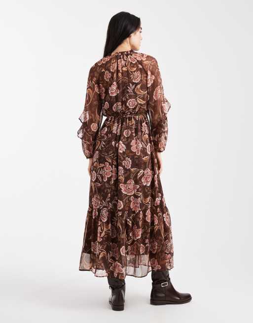 New Look chiffon midi dress in brown pattern, 4 of 4