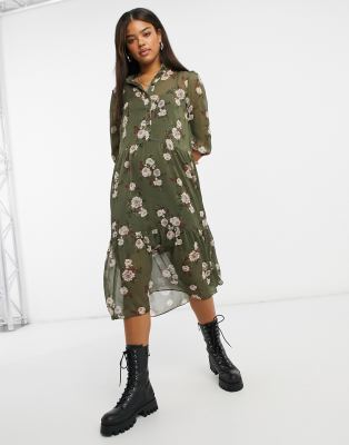 khaki green dress new look