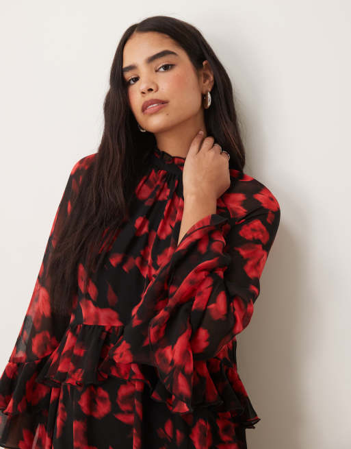 New Look chiffon mini dress in rose print