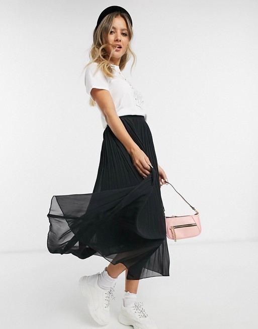 New Look chiffon pleated midi skirt in black
