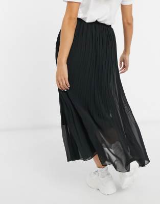 Long black pleated chiffon clearance skirt