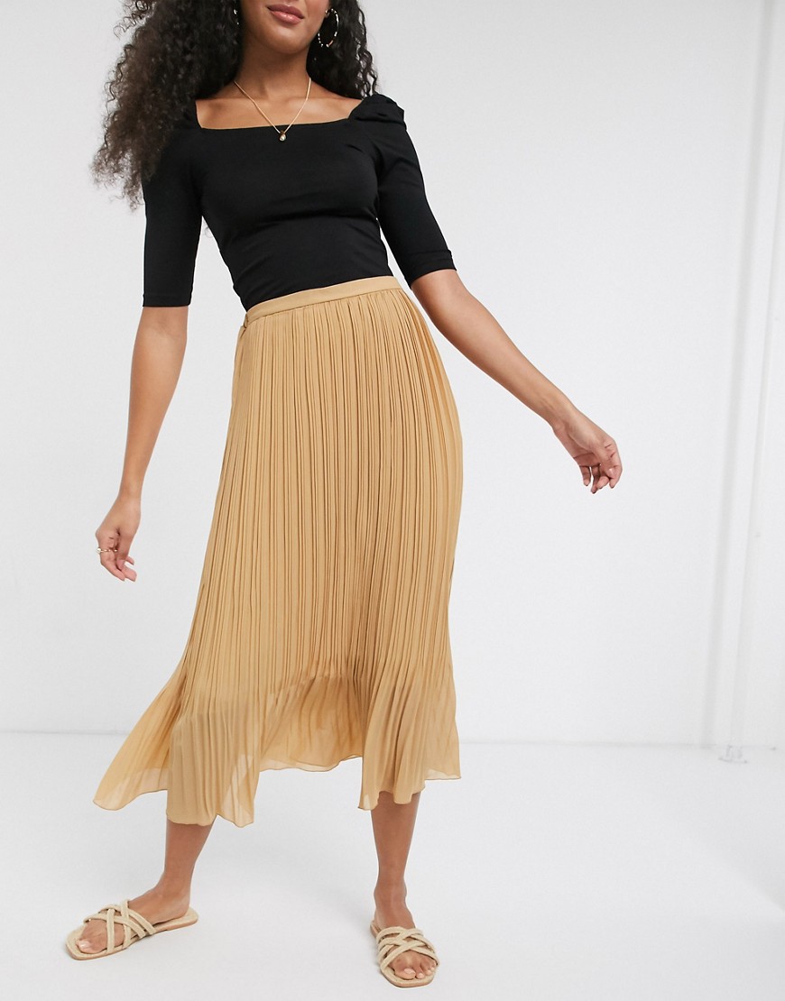 New Look Chiffon Pleated Midi Skirt In Camel-brown | ModeSens