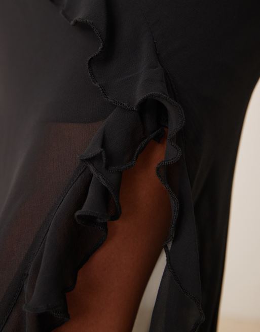 New Look chiffon ruffle maxi skirt in black, 2 of 5