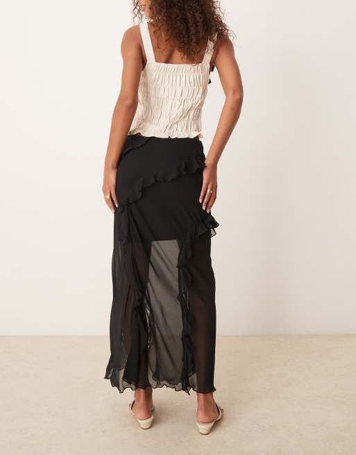 New Look chiffon ruffle maxi skirt in black, 5 of 5
