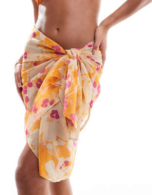 New Look - Chiffon-Sarong mit orangefarbenem Muster