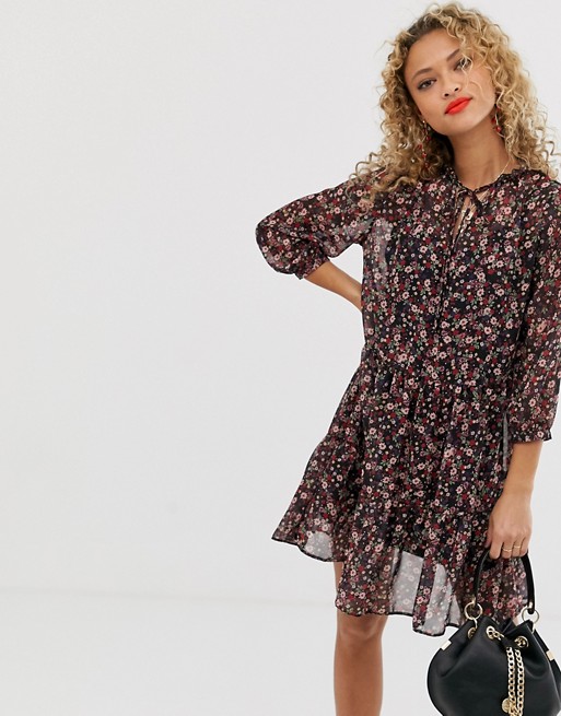 New Look chiffon tiered dress in floral print