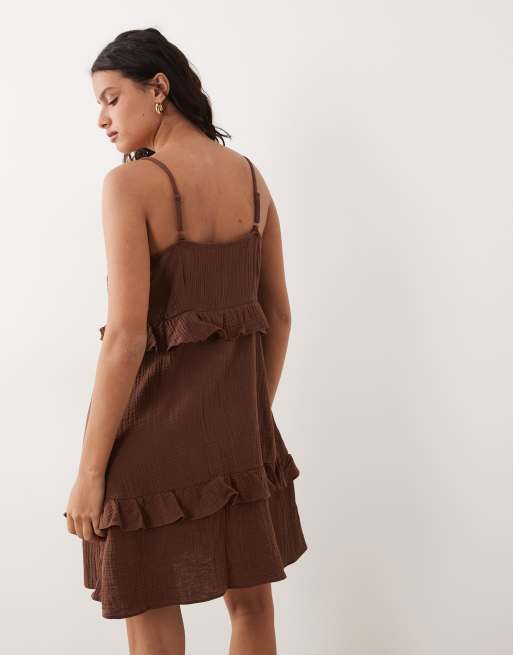 New Look - Chokoladebrun lagdelt mini-sundress, 3 af 4