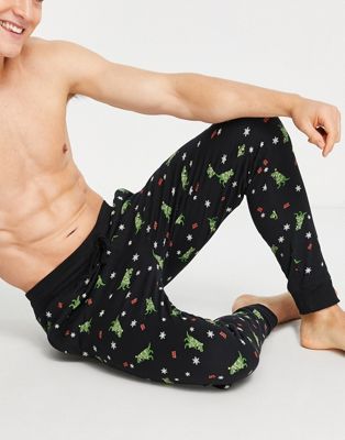 New Look christmas lounge jogger with tree rex print in black