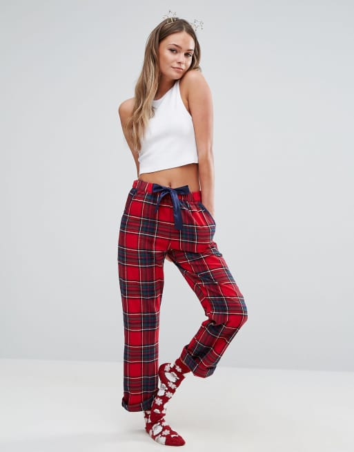 Christmas plaid cheap pants womens