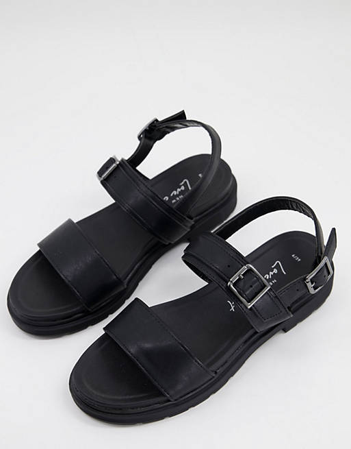 Shoes Flat Sandals/New Look chunky all black ankle strap sandal in black 