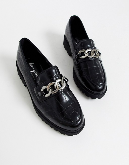 New Look chunky chain loafers in black