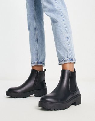 New Look flat chunky chelsea boot in black