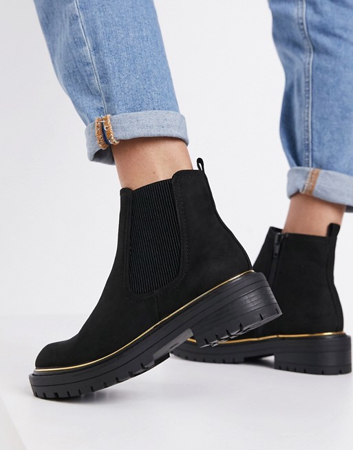New Look chunky chelsea boot with piping detail in black