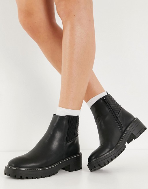 New Look flat chunky chelsea boot with texture detail in black