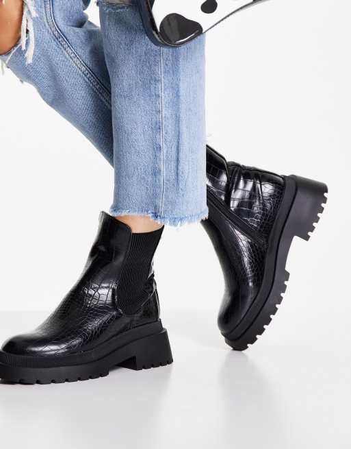 Black croc chunky 2025 chelsea ankle boot