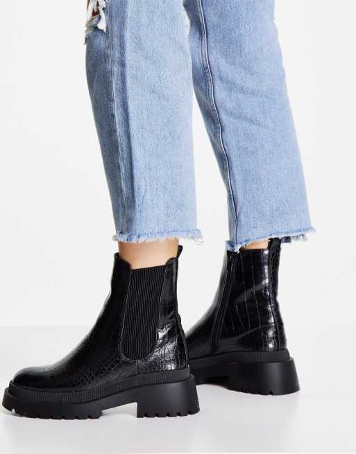 Black croc chunky chelsea ankle boot best sale