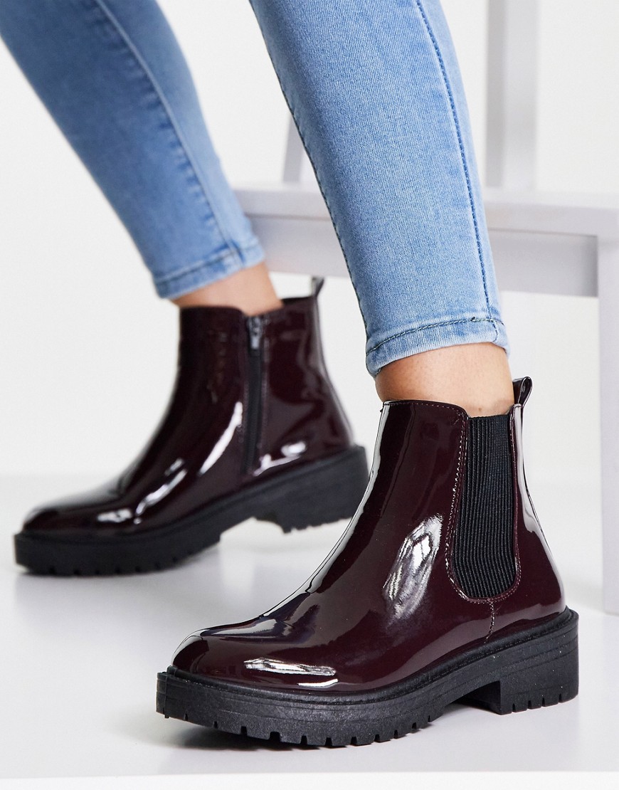 New Look chunky chelsea patent boot in red