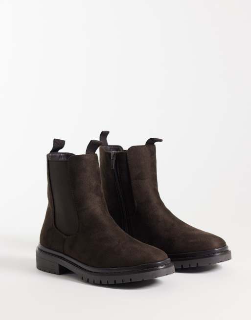 New Look chunky Chelsea-støvle i imiteret ruskind i mørkebrun, 2 af 5