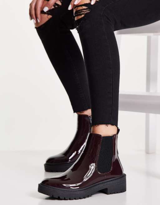 New Look - Chunky Chelsea-støvler i bordeaux lak, 3 af 4