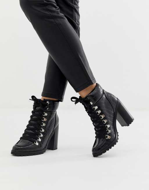 king black patent croc lace up boots