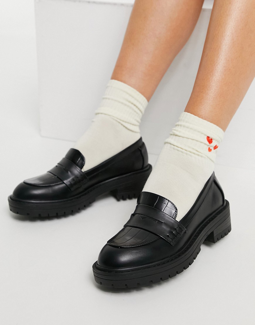 New Look chunky croc loafers in black