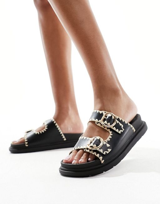 New Look chunky double strap buckle sandals in black | ASOS