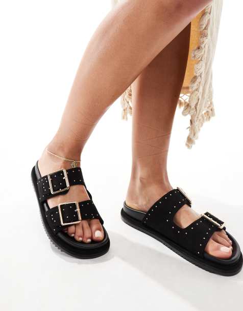New Look chunky double strap flat sandal with studs in black - view 1