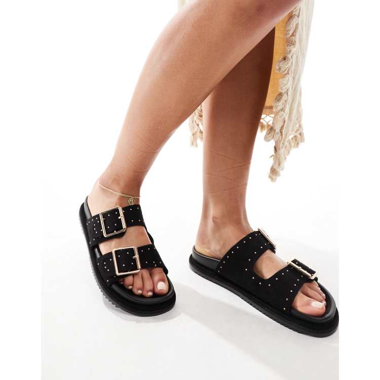 New Look chunky double strap flat sandal with studs in black ASOS