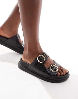 Zion Double Strap Slider slippers in black