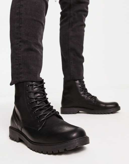 New Look chunky faux leather boots in black | ASOS