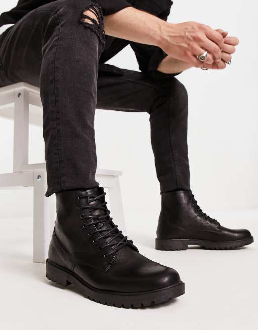 Black chunky 2025 faux leather boot