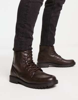 New Look Chunky Faux Leather Boots In Dark Brown