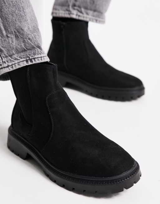 New Look chunky faux suede chelsea boots in black