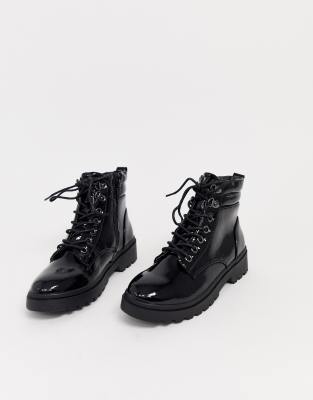 new look chunky flat hiker boots in black