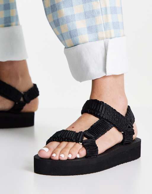 New Look chunky flatform sandal in black satin ASOS