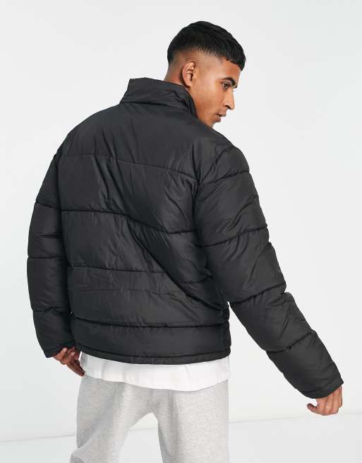 Asos design sustainable puffer jacket cheap in black with funnel neck