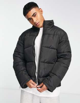 New Look chunky funnel neck puffer jacket in black | ASOS