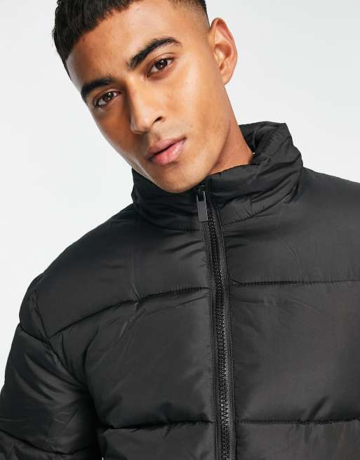 Zipped puffer jacket discount with a funnel collar