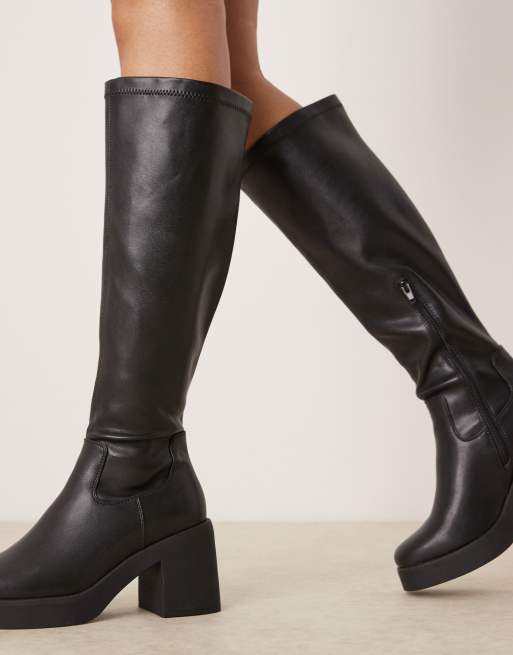 New Look chunky heel knee boot in black