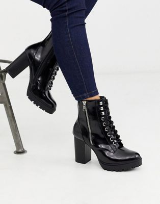 New Look chunky heeled lace up boot in black | ASOS
