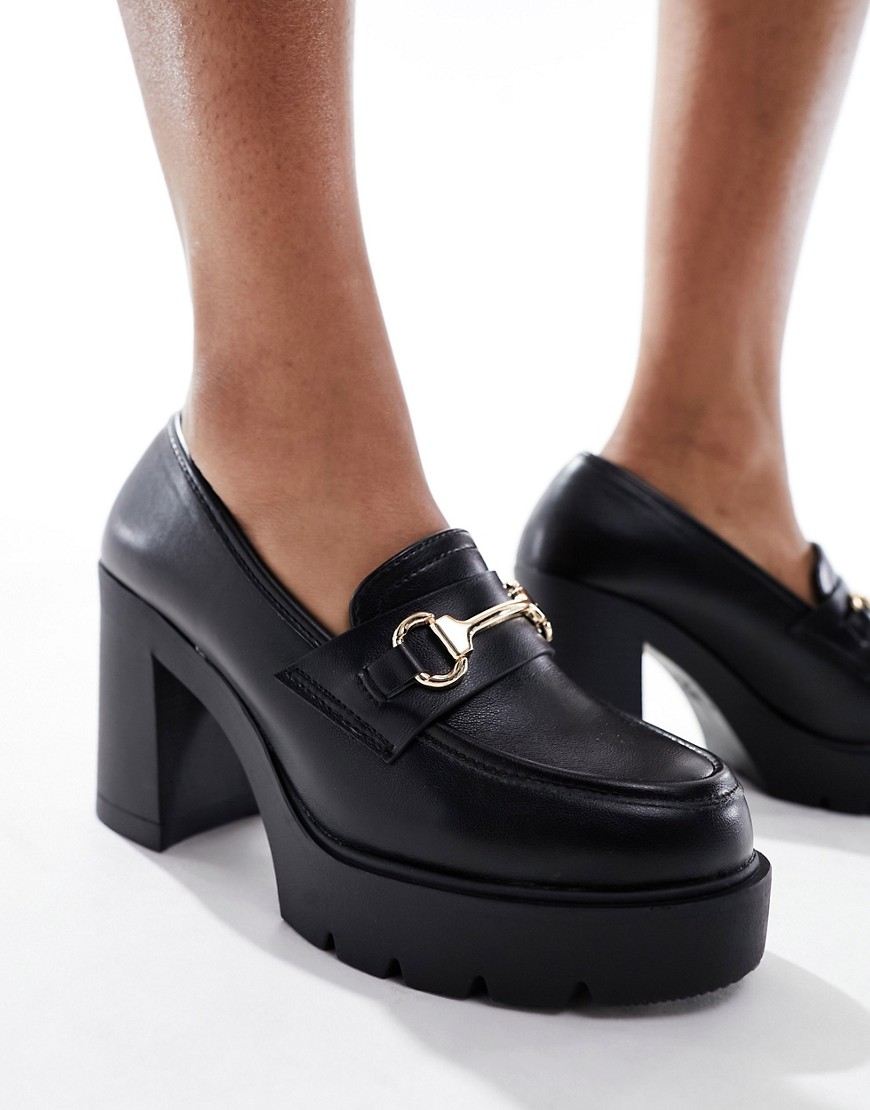 New Look chunky heeled loafer in black