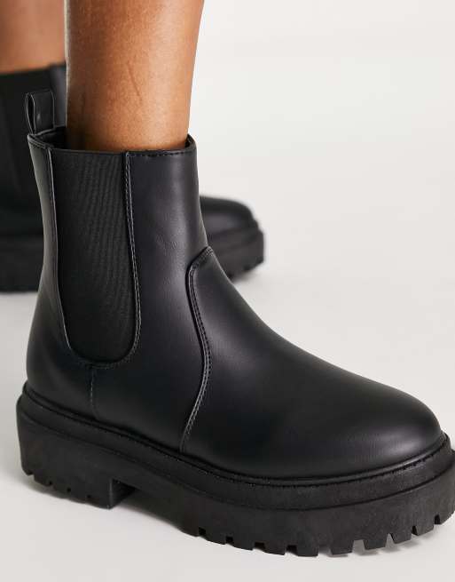 New Look chunky high ankle chelsea boots in black