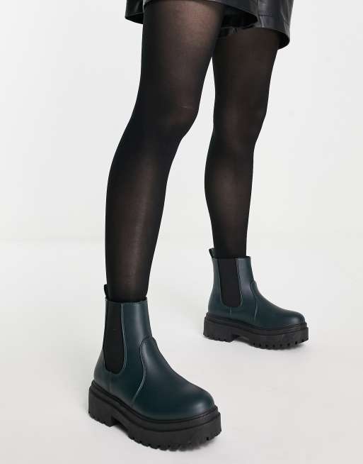 New Look chunky high ankle chelsea boots in off khaki