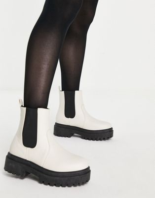 New Look chunky high ankle chelsea boots in off white