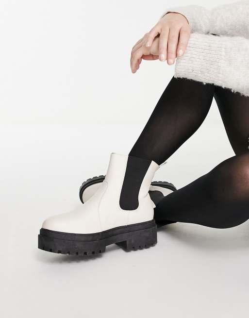 New Look chunky high ankle flat chelsea boots with contrast sole in white ASOS